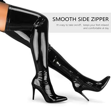 Women's Patent Leather PU Thigh High Boots Pointy Toe Side Zippe Fashion Comfy Sexy Stiletto High Heel Over The Knee Boots Black Patent Leather PU Size US9.5 EU41
