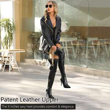 Women's Patent Leather PU Thigh High Boots Pointy Toe Side Zippe Fashion Comfy Sexy Stiletto High Heel Over The Knee Boots Black Patent Leather PU Size US9.5 EU41