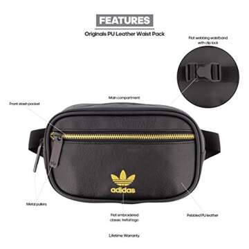 adidas Originals Premium Waist Fanny Pack-Travel Bag, Black/Gold, One Size