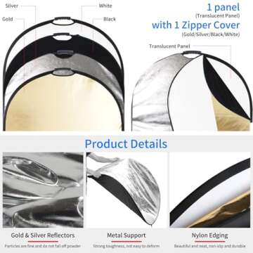 FOTOCREAT 5-in-1 Oval Reflector for Professional Photography