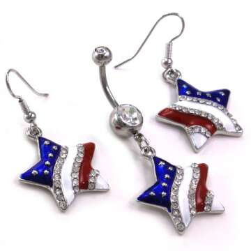 Soulbreezecollection USA American Flag Stars Patriotic 4th of July Independence Day Dangle Earrings ...
