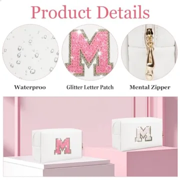 Personalized Glitter Initial Makeup Bag for Women & Girls