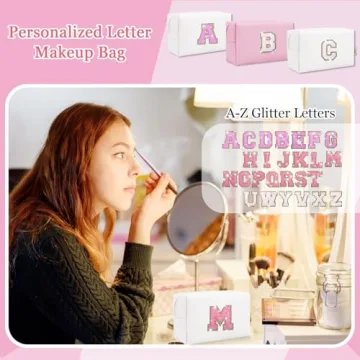 Personalized Glitter Initial Makeup Bag for Women & Girls