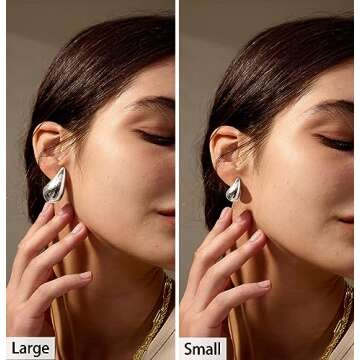 DEARMAY Chunky Silver Teardrop Earrings Set for Women Trendy, 925 Sterling Silver Hoop Earrings Hypoallergenic Thick Lightweight Big Small Simple Waterdrop Jewelry for Women Teen