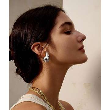 DEARMAY Chunky Silver Teardrop Earrings Set for Women Trendy, 925 Sterling Silver Hoop Earrings Hypoallergenic Thick Lightweight Big Small Simple Waterdrop Jewelry for Women Teen