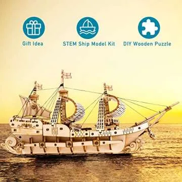 RoWood 3D Vintage Wooden Ship Model Puzzle Kit