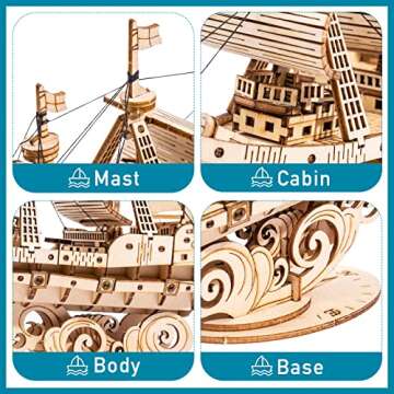 RoWood 3D Vintage Wooden Ship Model Puzzle Kit