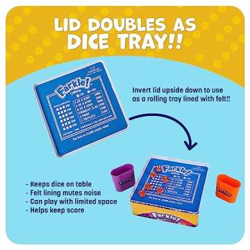 Farkle Deluxe Dice Games Set Includes 36 Colorful Dice, 6 Rolling Cups, Rolling Tray, and Score Sheets The Classic Push-Your-Luck Dice Game