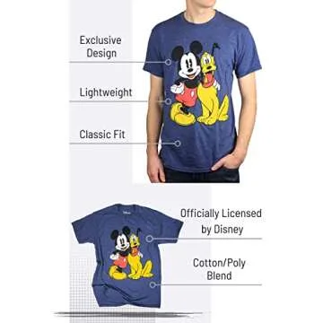 Disney Mickey Mouse & Pluto Classic Distressed Vintage Dog World Disneyland Funny Mens Adult Graphic Tee T-Shirt (Large) Blue