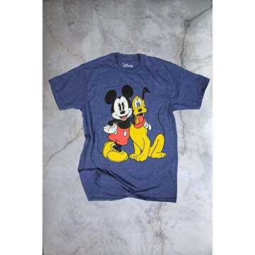 Disney Mickey Mouse & Pluto Classic Distressed Vintage Dog World Disneyland Funny Mens Adult Graphic Tee T-Shirt (Large) Blue