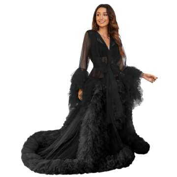 BATHGOWN Sexy Illusion Long Lingerie Tulle Robe Nightgown Bathrobe Sleepwear Bridal Robe Wedding Scarf