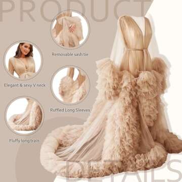 BATHGOWN Sexy Illusion Long Lingerie Tulle Robe Nightgown Bathrobe Sleepwear Bridal Robe Wedding Scarf