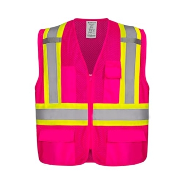 KAYGO High Visibility Safety Vests KG0100 - Pink Reflective Vest with Pockets & Zipper for Adults