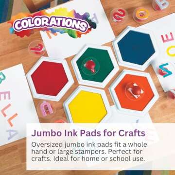 Colorations Classic Primary Colors Jumbo Washable Stamp Pads Washable Ink Pack of 6 (6"L x 7"W) - Cl...