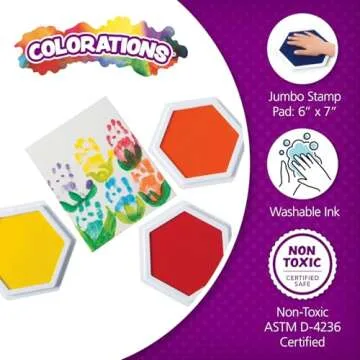 Colorations Classic Primary Colors Jumbo Washable Stamp Pads Washable Ink Pack of 6 (6"L x 7"W) - Classroom Stamping for Kids With Lid