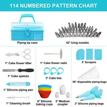 Cake Decorating Tools Piping Bags & Tips Set 115 Pcs, Cake Decorating Kit with 42 Piping Tips,Cake Decorating Supplies with Frosting Tips&Bags Cupcake Cookie Decorating Supplies Gifts for Kids