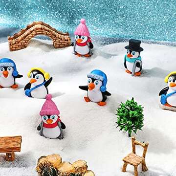 Zhanmai Cute Penguin Characters Toys Collection Playset Mini Cartoon Figures Cake Topper Winter Figurines Cake Decoration for Boy Girl Gift Birthday Landscape Party(12 Pieces)