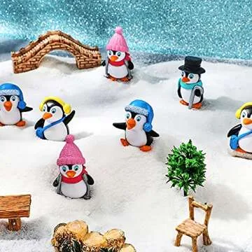Zhanmai Cute Penguin Characters Toys Collection Playset Mini Cartoon Figures Cake Topper Winter Figurines Cake Decoration for Boy Girl Gift Birthday Landscape Party(12 Pieces)
