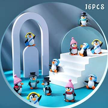 Zhanmai Cute Penguin Characters Toys Collection Playset Mini Cartoon Figures Cake Topper Winter Figurines Cake Decoration for Boy Girl Gift Birthday Landscape Party(12 Pieces)