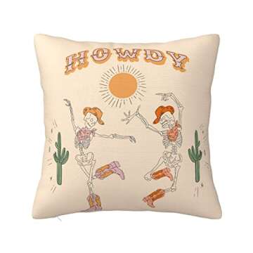 HONYADE Howdy Western Throw Pillows Covers Sun Retro Halloween Skeleton Pillows Cowboy Pillows Funny...