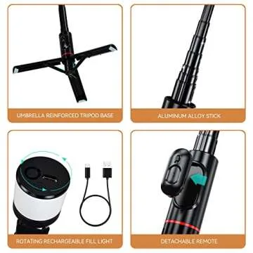 ESSAGER Selfie Stick Tripod with Remote and LED Light