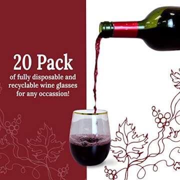 Reli 12oz Disposable Wine Glasses Gold-Rim - 20 Pack, Reusable, Shatterproof