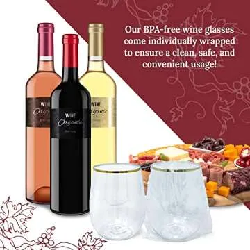 Reli Gold-Rim Disposable Wine Glasses 20 Pack