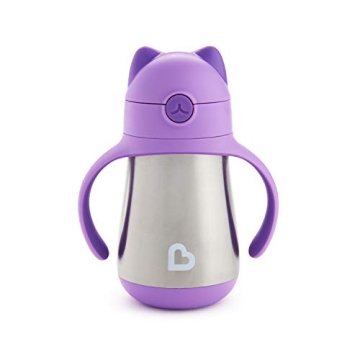Munchkin Cool Cat Sippy Cup for Toddlers, Stainless Steel Straw Cup, 8 Ounce, Purple