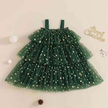 Eadrioss Toddler Baby Girl Christmas Outfit Sleeveless Christmas Tree Dress Star Flower Green Tutu Dresses Christmas Clothes