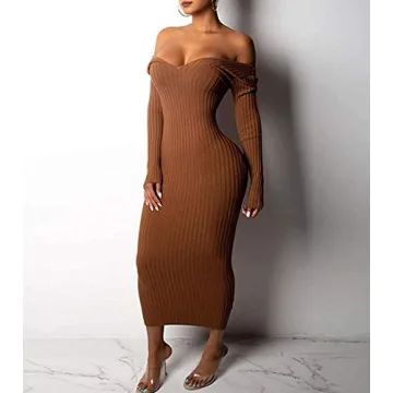 Cinyifaan Off The Shoulder Bodycon Midi Dress for Women