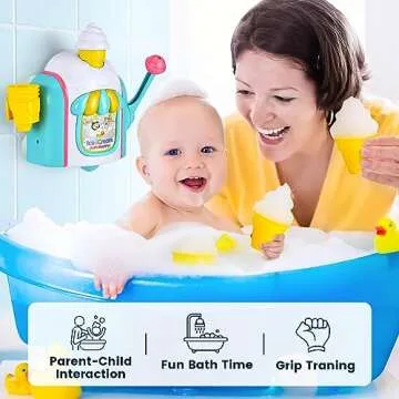 Baby Bath Toys, Ice Cream Bubble Machine Toddler Bath Tub Shower Toys with Hooks, Bath Toys for Kids Ages 1-2-3-4 Toddlers Ages 6-12-18 Month