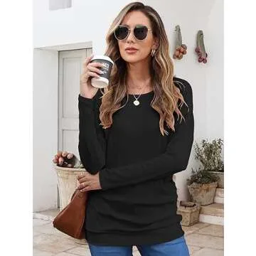 MOLERANI Women's Casual Long Sleeve Round Neck Tunic T Shirt Blouse Tops, Black, 2XL