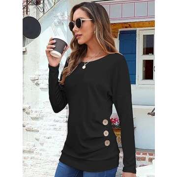 MOLERANI Women's Long Sleeve Casual Tunic Blouse in Black