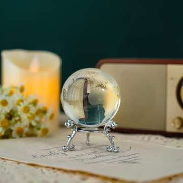 60mm World Globe Crystal Earth Ball Paperweight with Stand Glass Sphere Display Globe Ball Christmas...