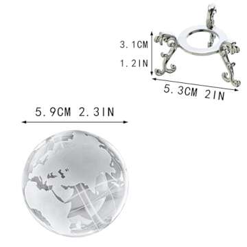 60mm World Globe Crystal Earth Ball Paperweight with Stand Glass Sphere Display Globe Ball Christmas Decor for Home Office Desk