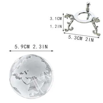 60mm World Globe Crystal Earth Ball Paperweight with Stand Glass Sphere Display Globe Ball Christmas Decor for Home Office Desk