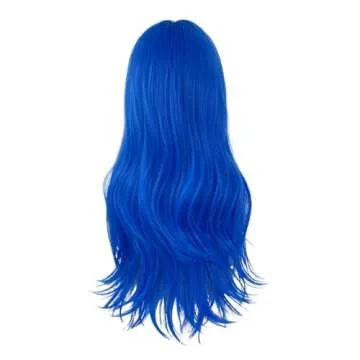 WKLOUYHE Long Wavy Blue Wig with Bangs - Stylish and Comfortable