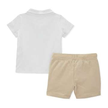 Burt's Bees Baby Boys Shirt Pant Set, Top & Bottom Outfit Bundle, 100% Organic And Toddler Layette Set, Cloud Polo & Short, 4T US