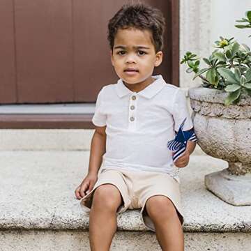 Burt's Bees Baby Boys Shirt Pant Set, Top & Bottom Outfit Bundle, 100% Organic And Toddler Layette Set, Cloud Polo & Short, 4T US