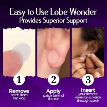Lobe Wonder - The ORIGINAL Ear Lobe Support Patch for Pierced Ears - Eliminates the Look of Torn or Stretched Piercings - Protects Healthy Ear Lobes from Tearing - 120 Patches - Clear & Latex-Free