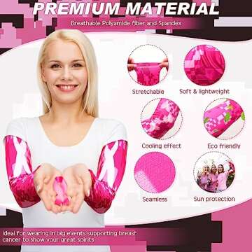 Geyoga 3 Pairs Breast Cancer Awareness Sleeves Pink Ribbon Arm Sleeves Cooling Compression Arm Covers UV Protection (Classic Colors)