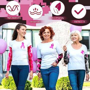 Geyoga 3 Pairs Breast Cancer Awareness Sleeves Pink Ribbon Arm Sleeves Cooling Compression Arm Covers UV Protection (Classic Colors)