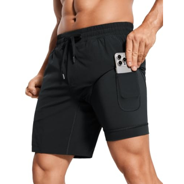 CRZ YOGA Men's 2 in 1 Running Shorts - Lightweight Quick Dry Workout Shorts with Pockets, Black, Lar...