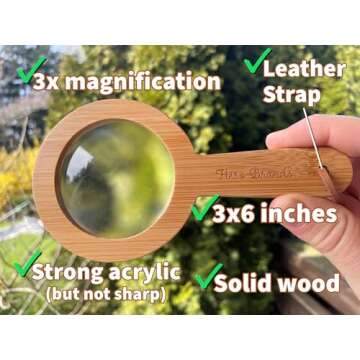 Wood Magnifying Glass for Kids - Wooden Montessori Learning Adventure Toy - Learn and Explore - Wooden Magnifier