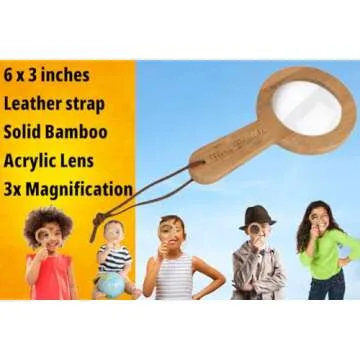 Wood Magnifying Glass for Kids - Wooden Montessori Learning Adventure Toy - Learn and Explore - Wooden Magnifier