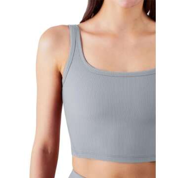 Chilylori Women's Seamless Sports Bra Workout Crop Top Ribbed Padded Longline Wirefree Medium Support Tank Tops Fitness Bras Top Workout Tops for Women Sports Bra Grey S