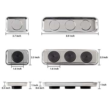 Rechabite 3 Pieces Magnetic Trays Set Stainless Steel Magnet Tool Tray Parts Holder for Screws, Sock...
