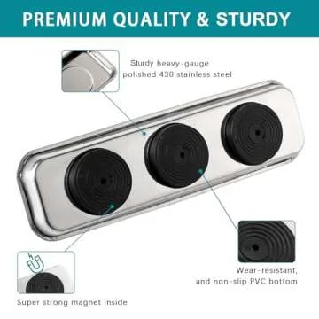 Rechabite 3 Pieces Magnetic Trays Set Stainless Steel Magnet Tool Tray Parts Holder for Screws, Sockets, Bolts, Pins, Mechanic's and Automotive