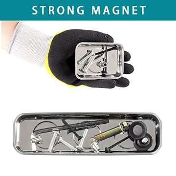 Rechabite 3 Pieces Magnetic Trays Set Stainless Steel Magnet Tool Tray Parts Holder for Screws, Sockets, Bolts, Pins, Mechanic's and Automotive