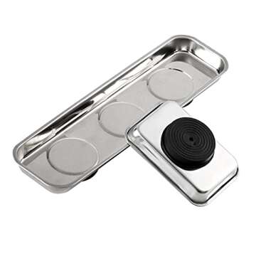 Rechabite 3 Pieces Magnetic Trays Set Stainless Steel Magnet Tool Tray Parts Holder for Screws, Sockets, Bolts, Pins, Mechanic's and Automotive